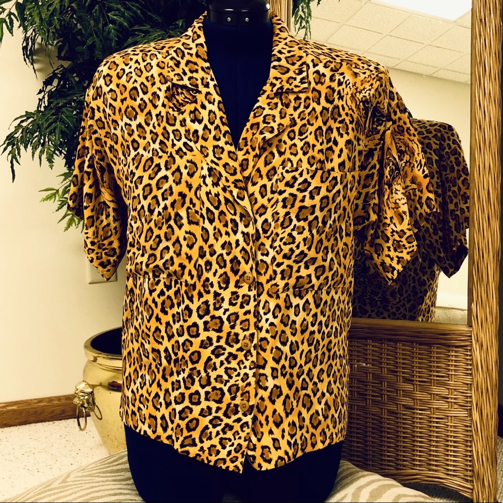 Ellen Tracy Leopard Print Silk Blouse